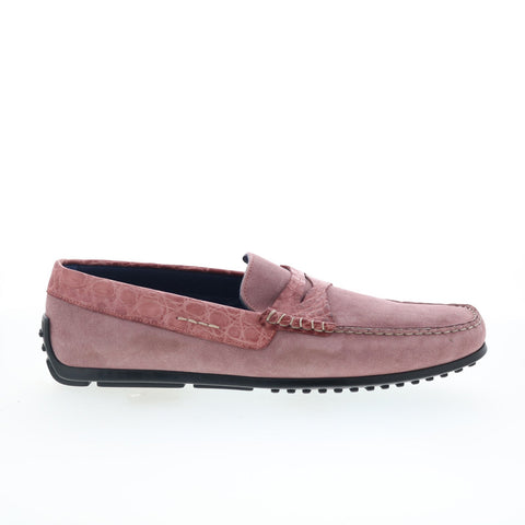 Zelli Italia Monza Croc Suede Driver Loafer Mens Pink Loafers Moccasin Shoes