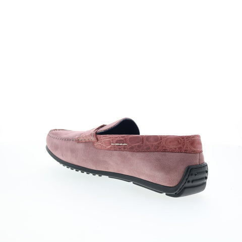 Zelli Italia Monza Croc Suede Driver Loafer Mens Pink Loafers Moccasin Shoes