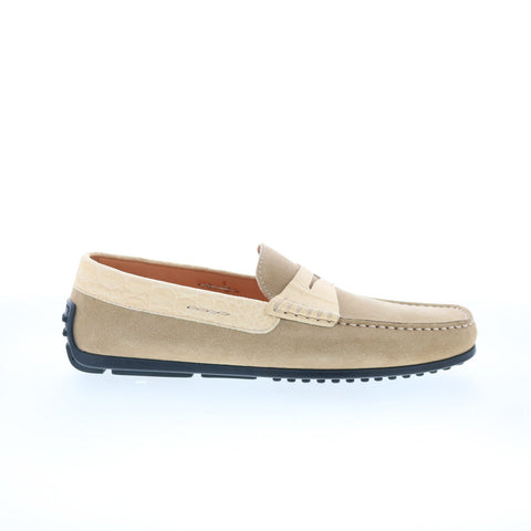 Zelli Italia Monza Suede Calfskin Crocodile Mens Gray Loafers Penny Shoes