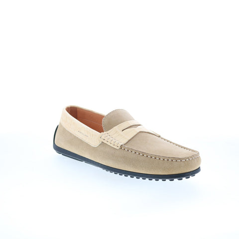 Zelli Italia Monza Suede Calfskin Crocodile Mens Gray Loafers Penny Shoes