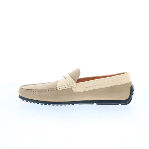 Zelli Italia Monza Suede Calfskin Crocodile Mens Gray Loafers Penny Shoes