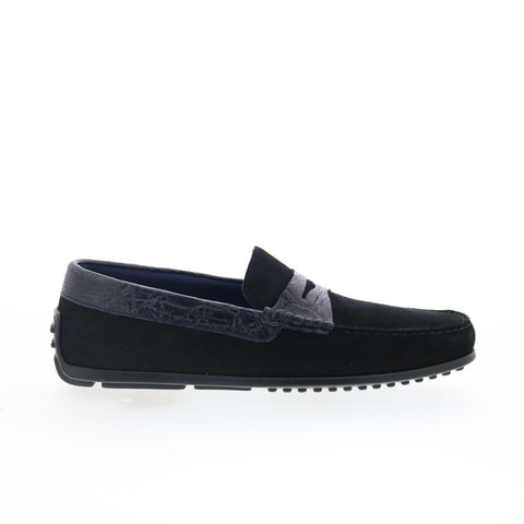 Zelli Italia Monza Suede Mens Black Loafers & Slip Ons Moccasin Shoes