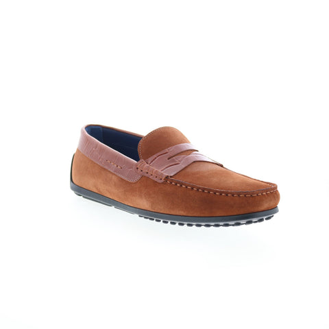 Zelli Italia Monza Calf Suede Embossed Crocodile Mens Brown Loafers Shoes