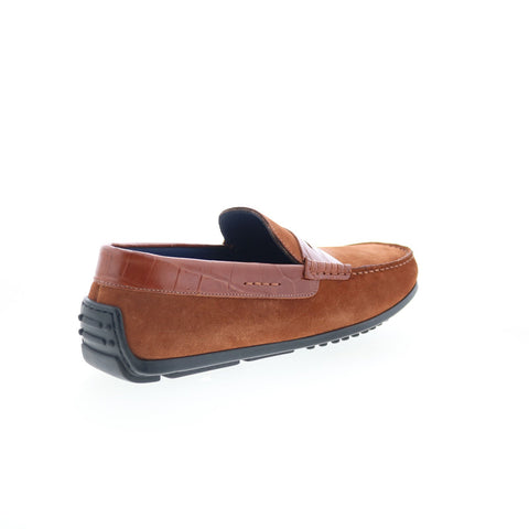 Zelli Italia Monza Calf Suede Embossed Crocodile Mens Brown Loafers Shoes