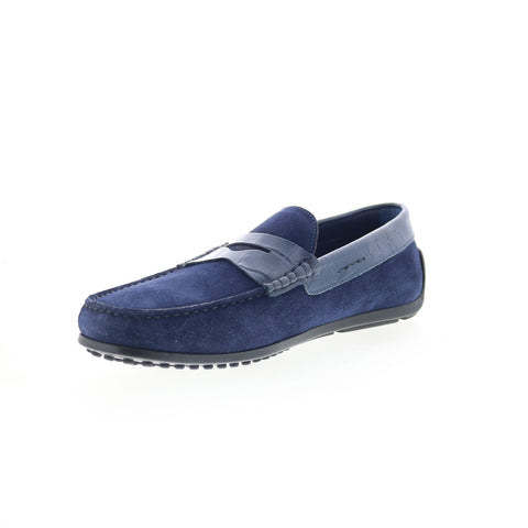 Zelli Italia Monza Calf Suede Embossed Crocodile Mens Blue Loafers Shoes