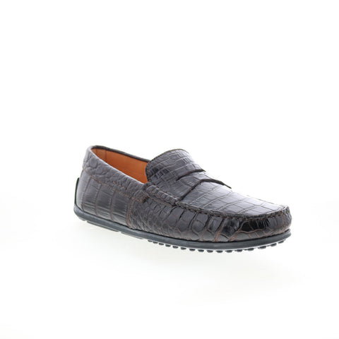 Zelli Italia Monza Crocodile Mens Brown Loafers & Slip Ons Penny Shoes