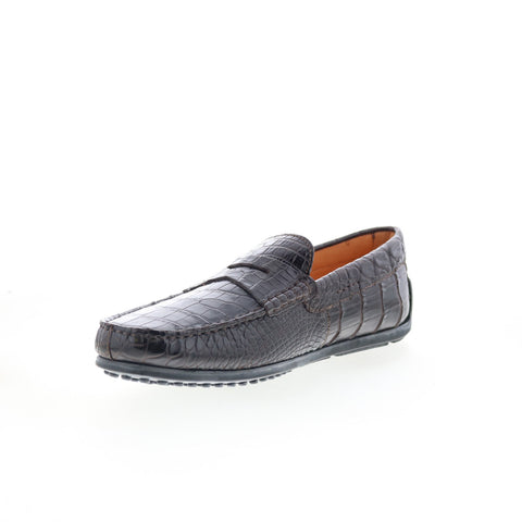 Zelli Italia Monza Crocodile Mens Brown Loafers & Slip Ons Penny Shoes