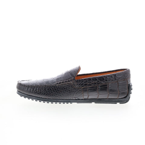 Zelli Italia Monza Crocodile Mens Brown Loafers & Slip Ons Penny Shoes