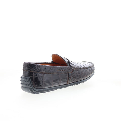 Zelli Italia Monza Crocodile Mens Brown Loafers & Slip Ons Penny Shoes