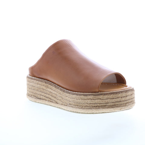Diba True Ab Igail 33620 Womens Brown Leather Slip On Platform Sandals Shoes