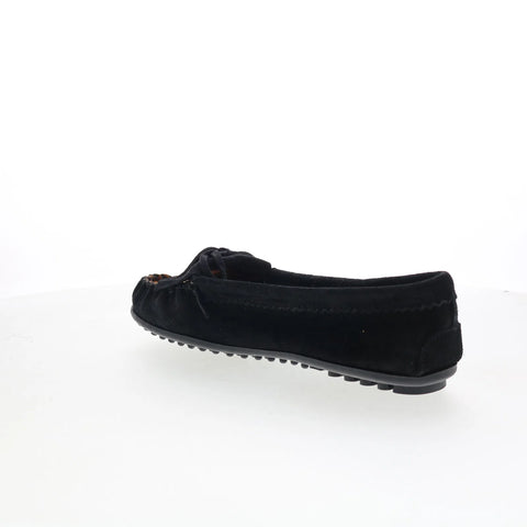 Minnetonka Kilty W Fabric Plug 349FP Womens Black Suede Loafer Flats Shoes