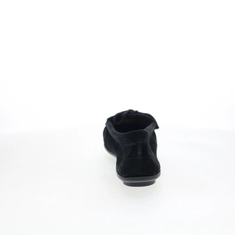 Minnetonka Kilty W Fabric Plug 349FP Womens Black Suede Loafer Flats Shoes