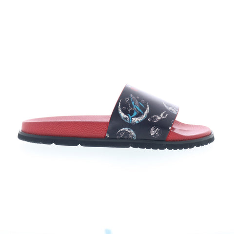 Robert Graham Trash 3537-69 Mens Red Leather Slip On Slides Sandals Shoes