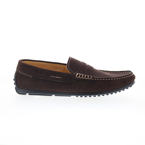 Zelli Italia Monza Sueded Calfskin Mens Brown Wide Loafers Penny Shoes