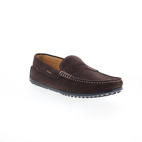 Zelli Italia Monza Sueded Calfskin Mens Brown Loafers & Slip Ons Penny Shoes