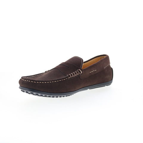 Zelli Italia Monza Sueded Calfskin Mens Brown Loafers & Slip Ons Penny Shoes