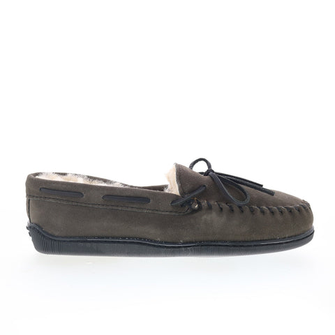 Minnetonka Sheepskin Hardsole 3749WH-GRY Mens Gray Loafer Slippers Shoes