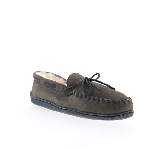 Minnetonka Sheepskin Hardsole 3749WH-GRY Mens Gray Loafer Slippers Shoes