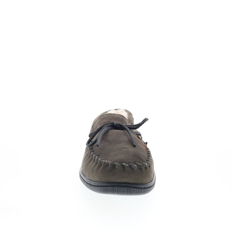 Minnetonka Sheepskin Hardsole 3749WH-GRY Mens Gray Loafer Slippers Shoes
