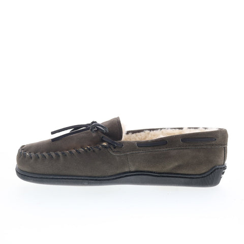 Minnetonka Sheepskin Hardsole 3749WH-GRY Mens Gray Loafer Slippers Shoes
