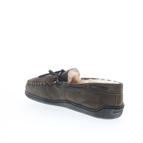 Minnetonka Sheepskin Hardsole 3749WH-GRY Mens Gray Loafer Slippers Shoes