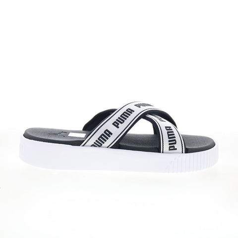 Puma Platform Slide Tape 38067701 Womens Black Canvas Slides Sandals Shoes