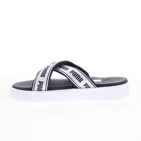 Puma Platform Slide Tape 38067701 Womens Black Canvas Slides Sandals Shoes