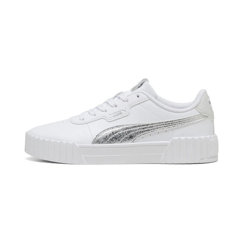 Puma Carina 3.0 Metallic Whisper Womens White Lifestyle Sneakers Shoes