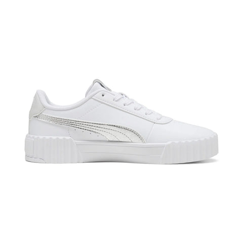 Puma Carina 3.0 Metallic Whisper Womens White Lifestyle Sneakers Shoes