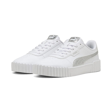 Puma Carina 3.0 Metallic Whisper Womens White Lifestyle Sneakers Shoes