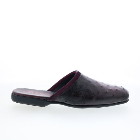 Mezlan Ostrich Mule Slippers 4832 Mens Burgundy Leather Mules Slippers Shoes