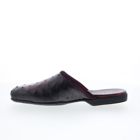 Mezlan Ostrich Mule Slippers 4832 Mens Burgundy Leather Mules Slippers Shoes