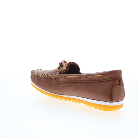 Minnetonka Moosehide Plus Mens Brown Leather Loafers & Slip Ons Moccasin Shoes