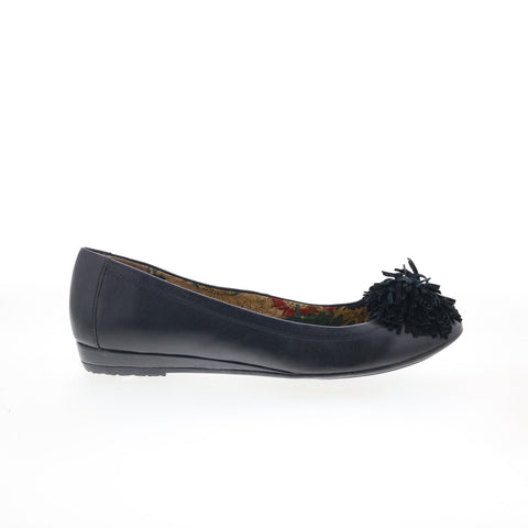 Hush Puppies Swans 505954 Womens Black Leather Slip On Ballet Flats Shoes