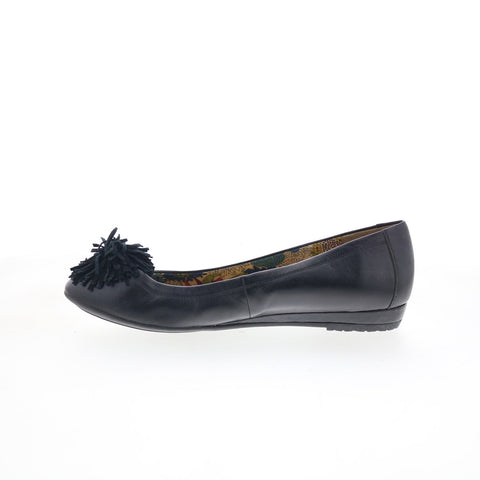 Hush Puppies Swans 505954 Womens Black Leather Slip On Ballet Flats Shoes