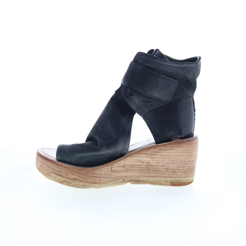 A.S. 98 Naya 528036-303-6002 Womens Black Leather Wedges Sandals Shoes