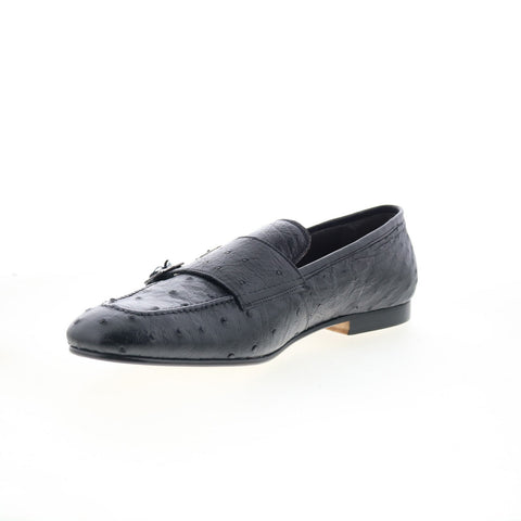 Zelli Italia Gatto Genuine Ostrich Mens Black Loafers & Slip Ons Casual Shoes