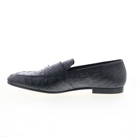 Zelli Italia Gatto Genuine Ostrich Mens Black Loafers & Slip Ons Casual Shoes