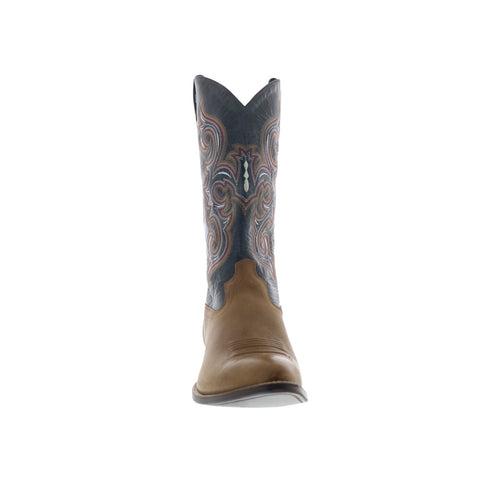 Jama Old West 5508 Mens Brown Wide Leather Slip On Cowboy Western Boots