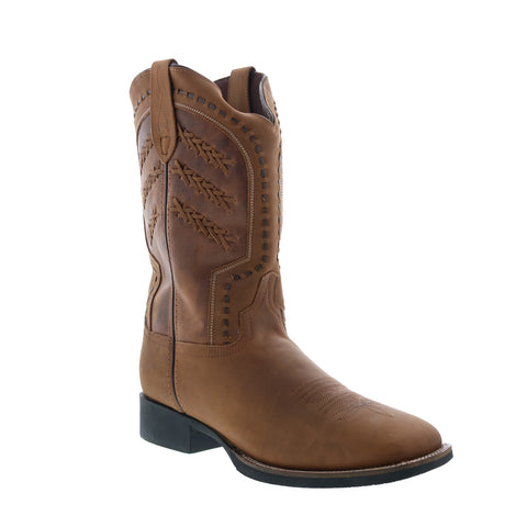 Rawhide 5509 Mens Brown Leather Slip On Cowboy Western Boots