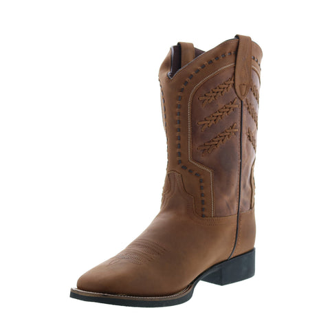 Rawhide 5509 Mens Brown Leather Slip On Cowboy Western Boots