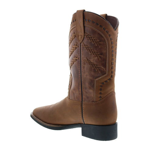 Rawhide 5509 Mens Brown Leather Slip On Cowboy Western Boots