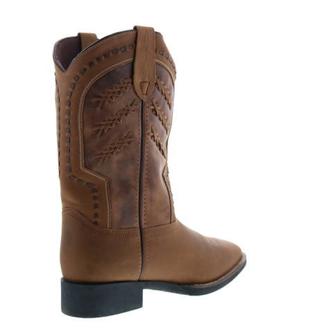 Rawhide 5509 Mens Brown Leather Slip On Cowboy Western Boots