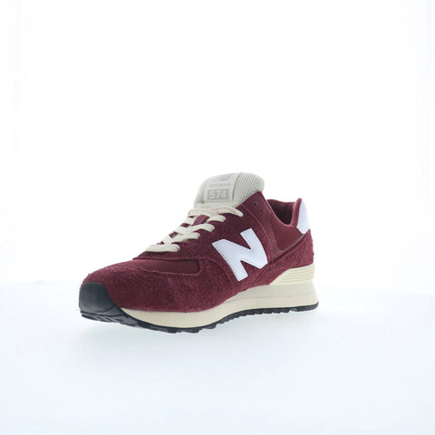 New Balance 574 U574RBK Mens Red Suede Lace Up Lifestyle Sneakers Shoes