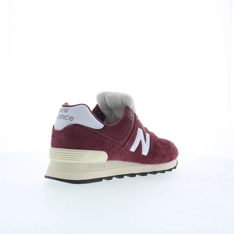 New Balance 574 U574RBK Mens Red Suede Lace Up Lifestyle Sneakers Shoes