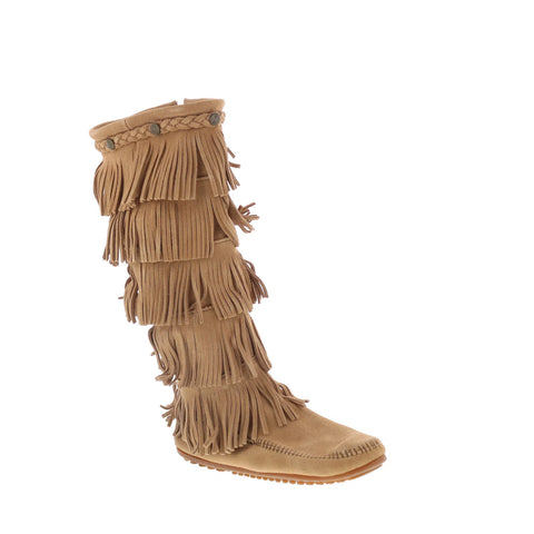 Minnetonka 5 Layer Fringe Boot 1657T Womens Brown Suede Mid Calf Boots