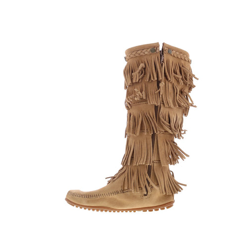 Minnetonka 5 Layer Fringe Boot 1657T Womens Brown Suede Mid Calf Boots