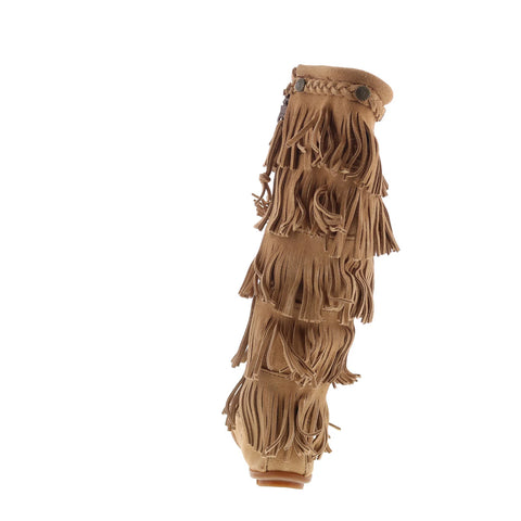 Minnetonka 5 Layer Fringe Boot 1657T Womens Brown Suede Mid Calf Boots