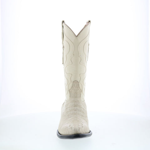 Wild West Caiman Hornback Boots Med R-Toe Mens White Wide Western Boots