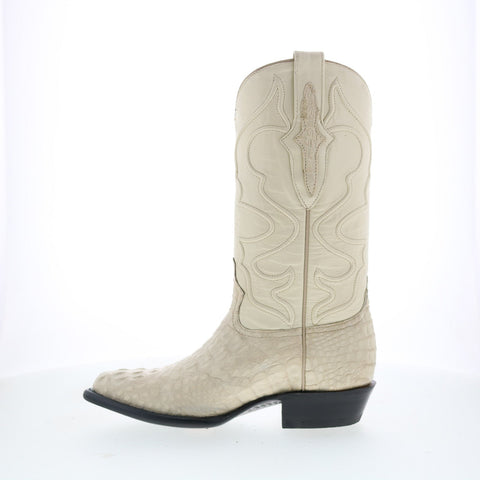 Wild West Caiman Hornback Boots Med R-Toe Mens White Wide Western Boots